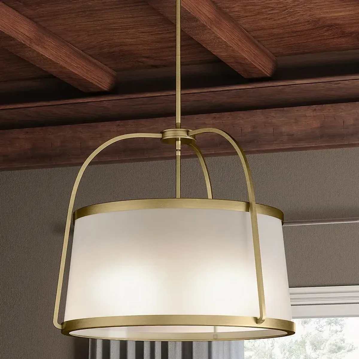 Quoizel York 20" Wide Weathered Brass 4-Light Drum Pendant