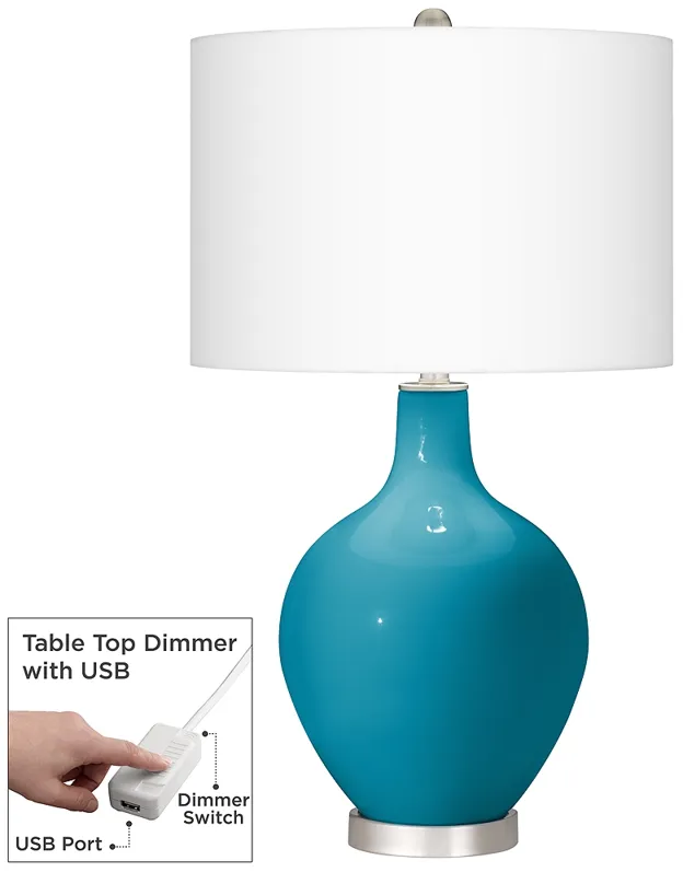 Color Plus Ovo 28 1/2" Caribbean Sea Blue Table Lamp with USB Dimmer