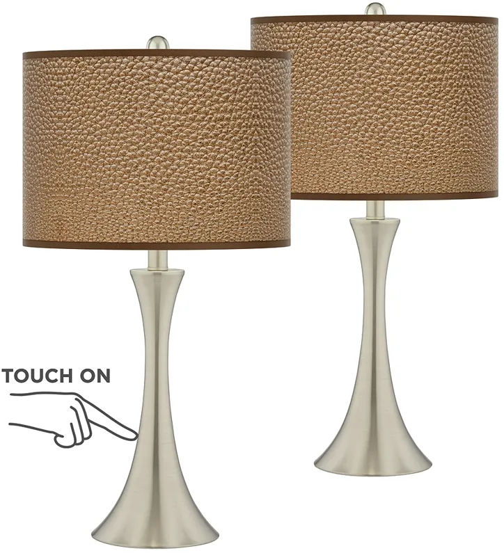 Simulated Leatherette Trish Nickel Touch Table Lamps Set of 2