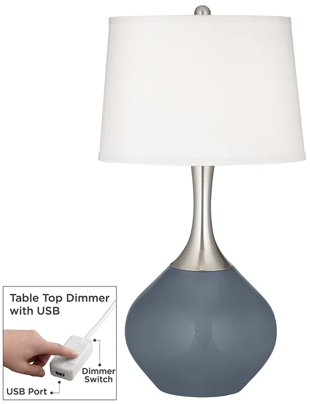 Color Plus Spencer 31" Granite Peak Gray Table Lamp with USB Dimmer