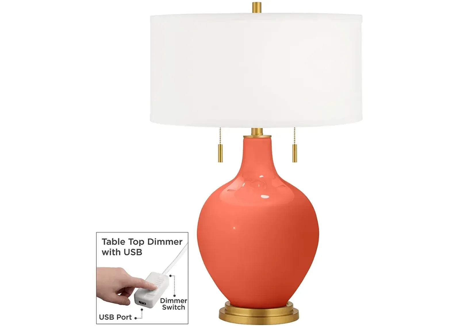 Color Plus Toby Brass 28" Daring Orange Table Lamp with USB Dimmer