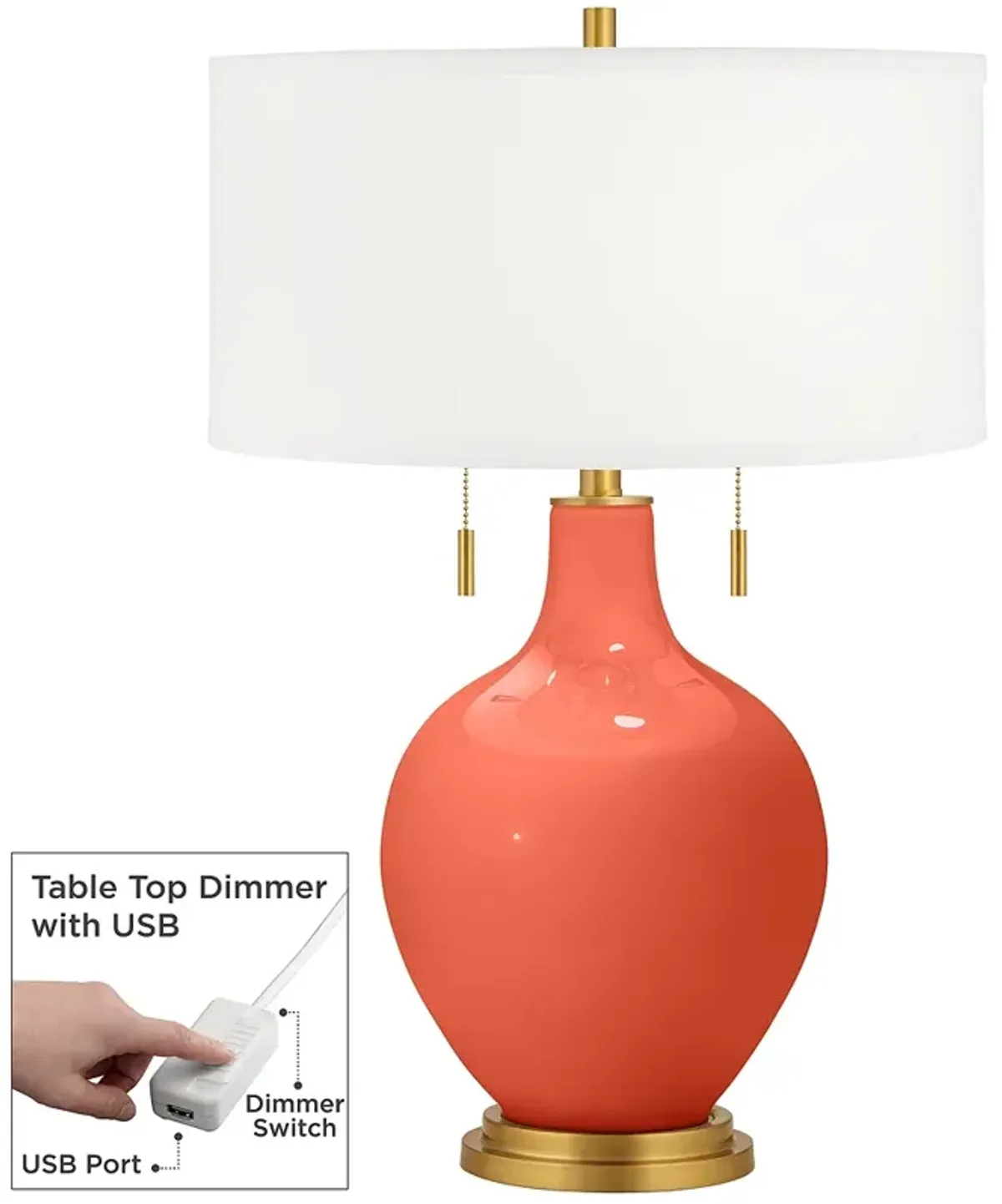 Color Plus Toby Brass 28" Daring Orange Table Lamp with USB Dimmer