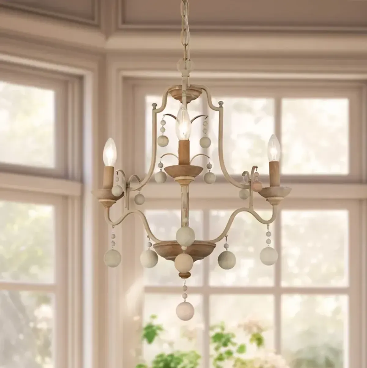 Colonial Charm 18 3/4" Wide White Wash 3-Light Chandelier