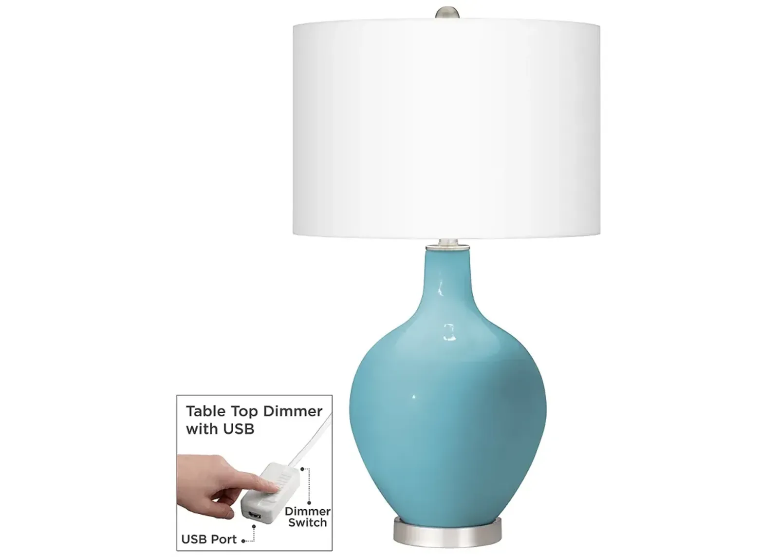 Color Plus Ovo 28 1/2" Nautilus Blue Table Lamp with USB Dimmer