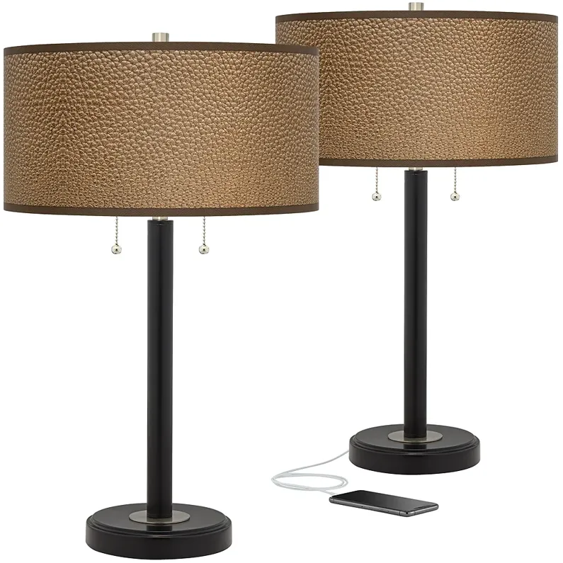 Giclee Glow Arturo 25" Simulated Leatherette USB Table Lamps Set of 2