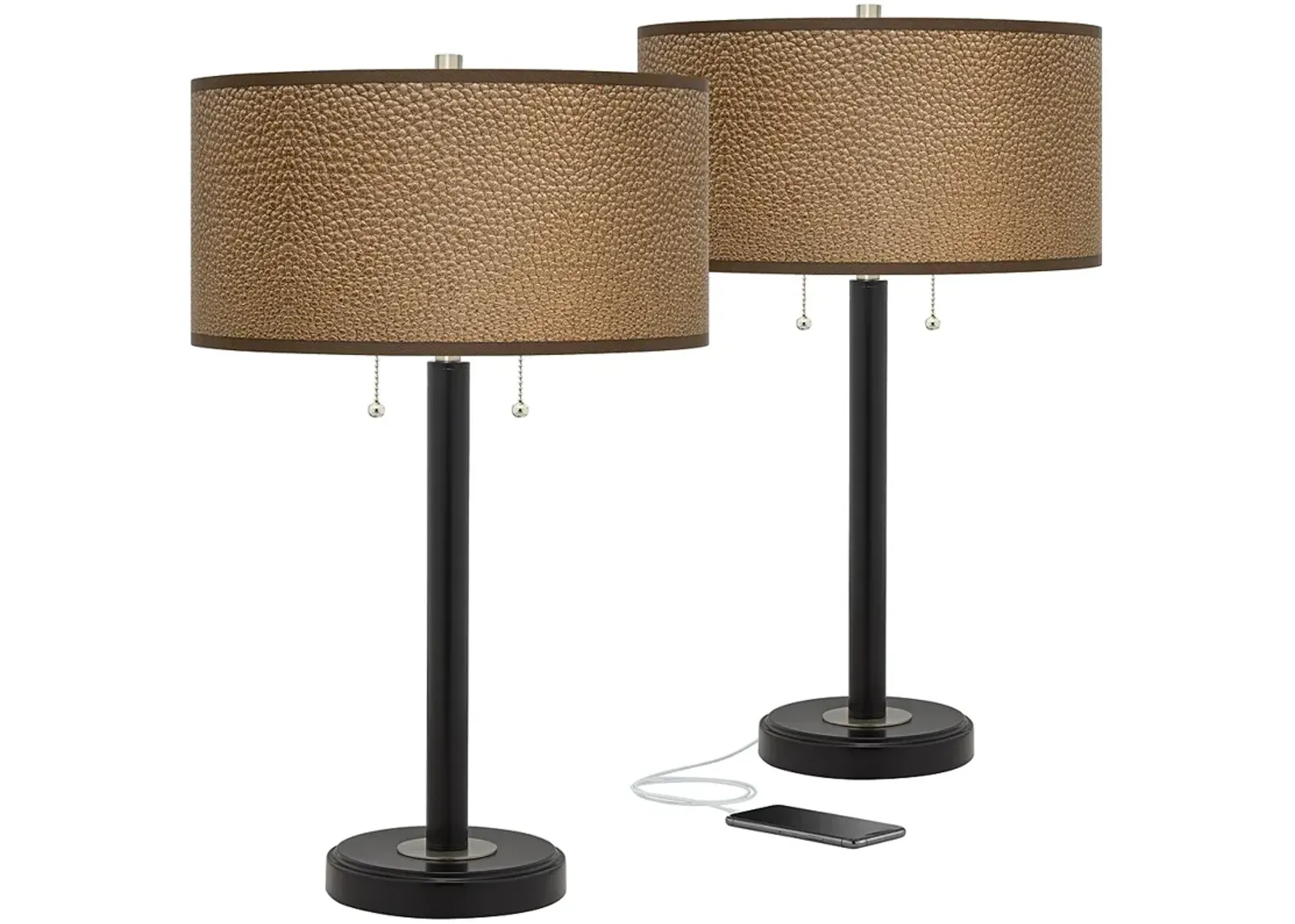 Giclee Glow Arturo 25" Simulated Leatherette USB Table Lamps Set of 2