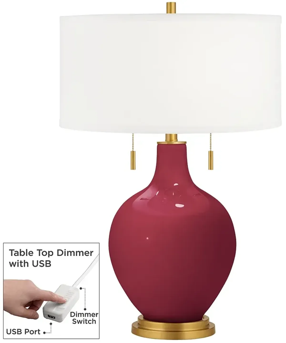 Color Plus Toby Brass 28" High Antique Red Table Lamp with USB Dimmer