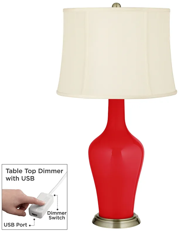 Bright Red Anya Table Lamp with Dimmer