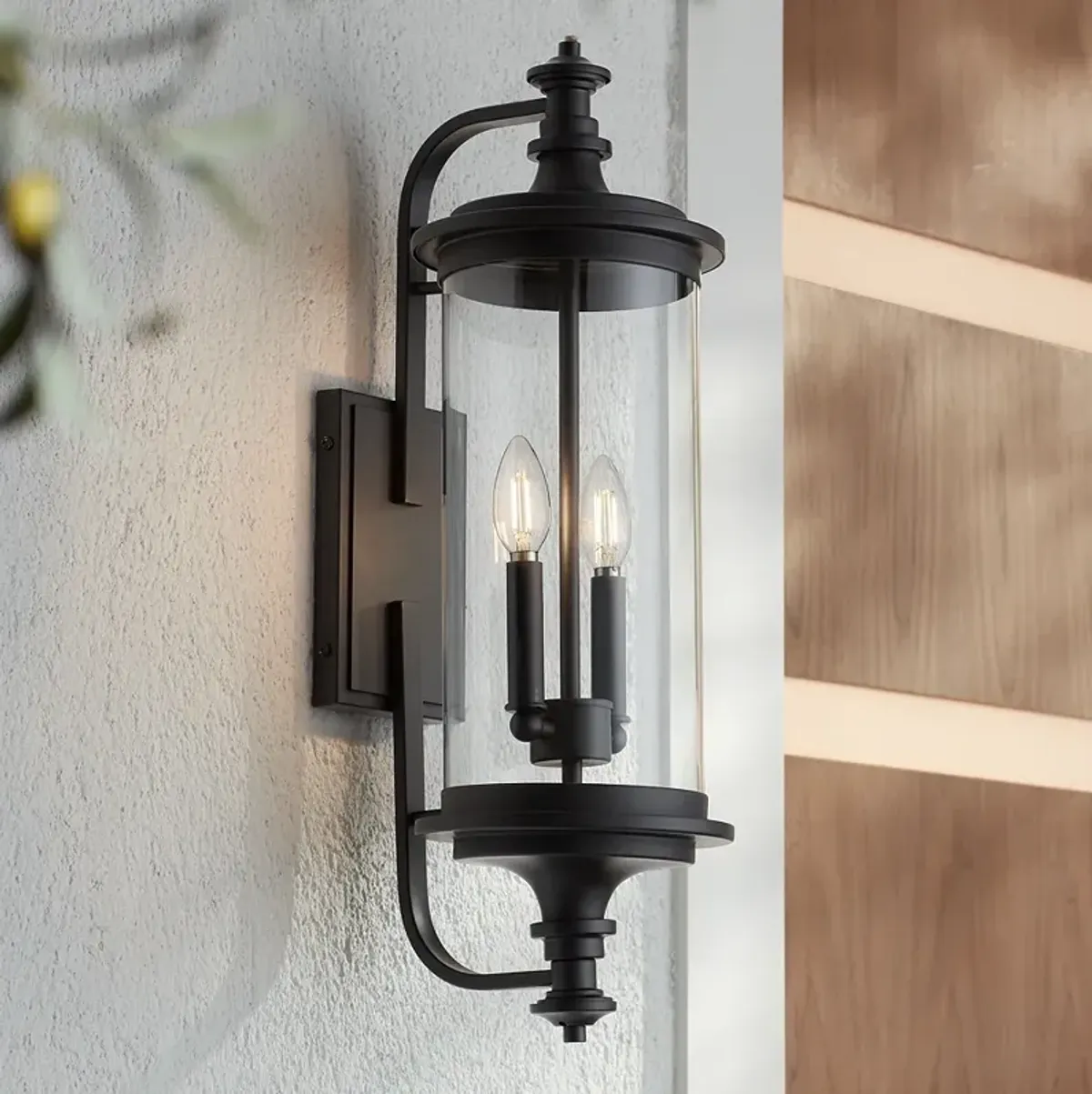 Possini Euro Medici 24 1/2" Black and Glass 2-Light Outdoor Wall Light