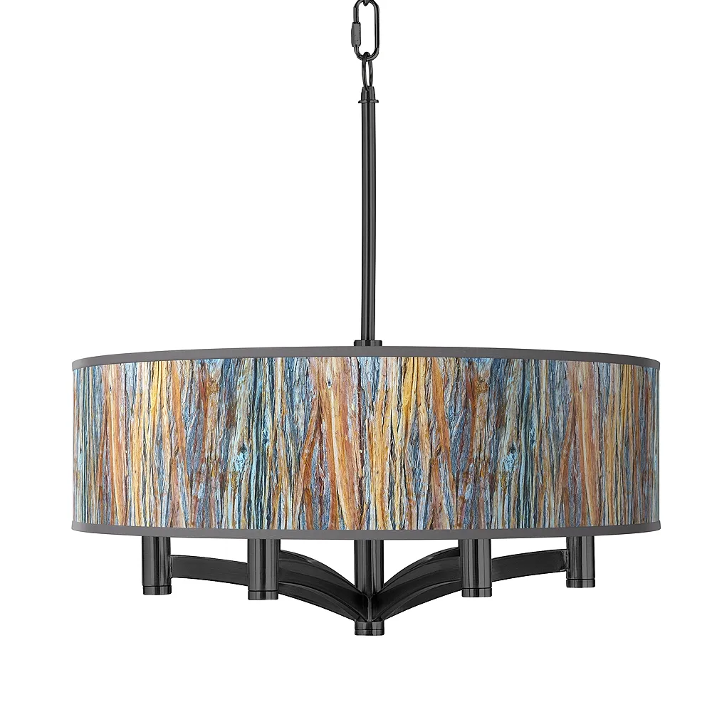 Giclee Glow Ava 20" Striking Bark 6-Light Black Pendant Chandelier