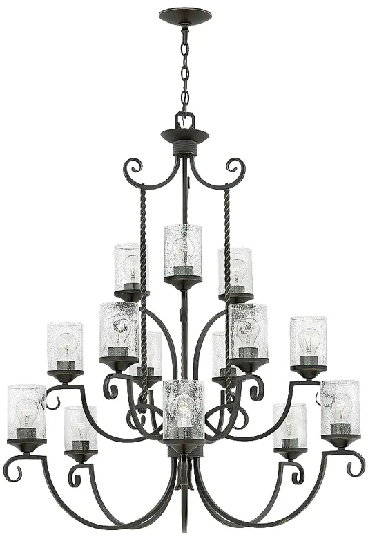 Chandelier Casa-Large Three Tier-Olde Black With Clear Seedy Glass