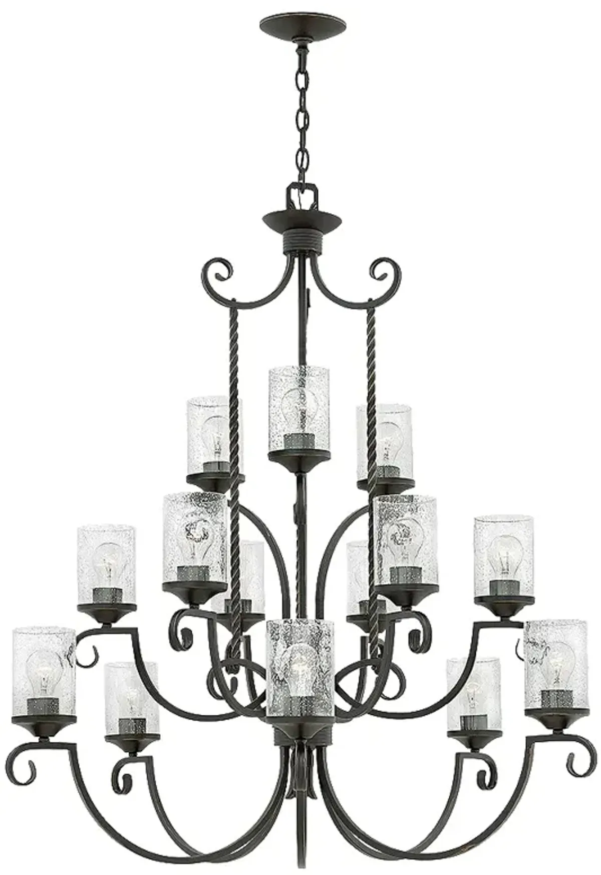 Chandelier Casa-Large Three Tier-Olde Black With Clear Seedy Glass