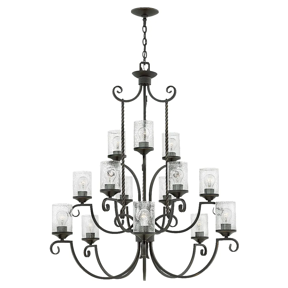 Chandelier Casa-Large Three Tier-Olde Black With Clear Seedy Glass