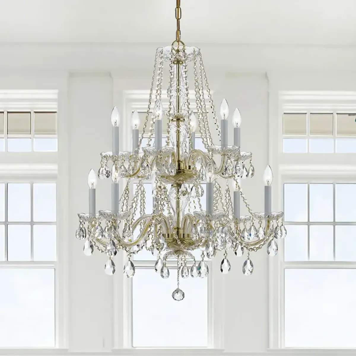 Traditional Crystal 26"W Polished Brass 12-Light Chandelier