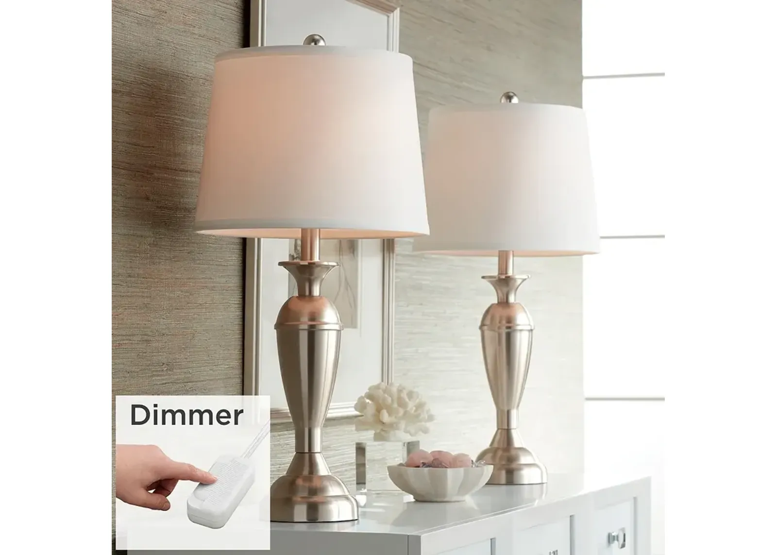 Regency Hill Blair 25" Brushed Nickel Lamps Set of 2 with Dimmers