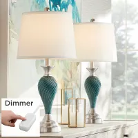 Arden Green-Blue Glass Table Lamp Set with Table Top Dimmers