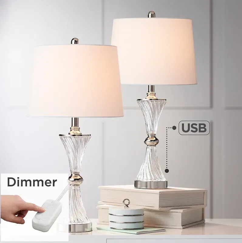 Luca Glass USB Table Lamps Set of 2 with Table Top Dimmers