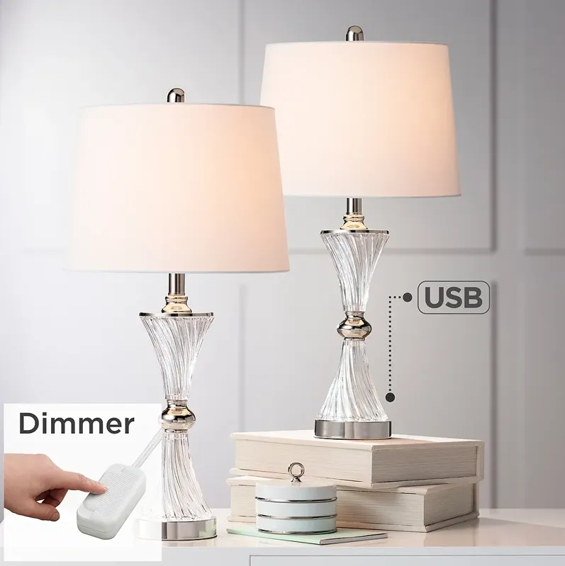 Luca Glass USB Table Lamps Set of 2 with Table Top Dimmers