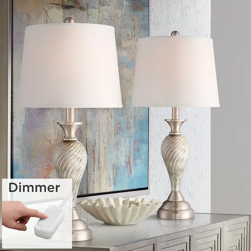 Regency Hill Arden 25" Mercury Glass Lamps Set with Dimmers