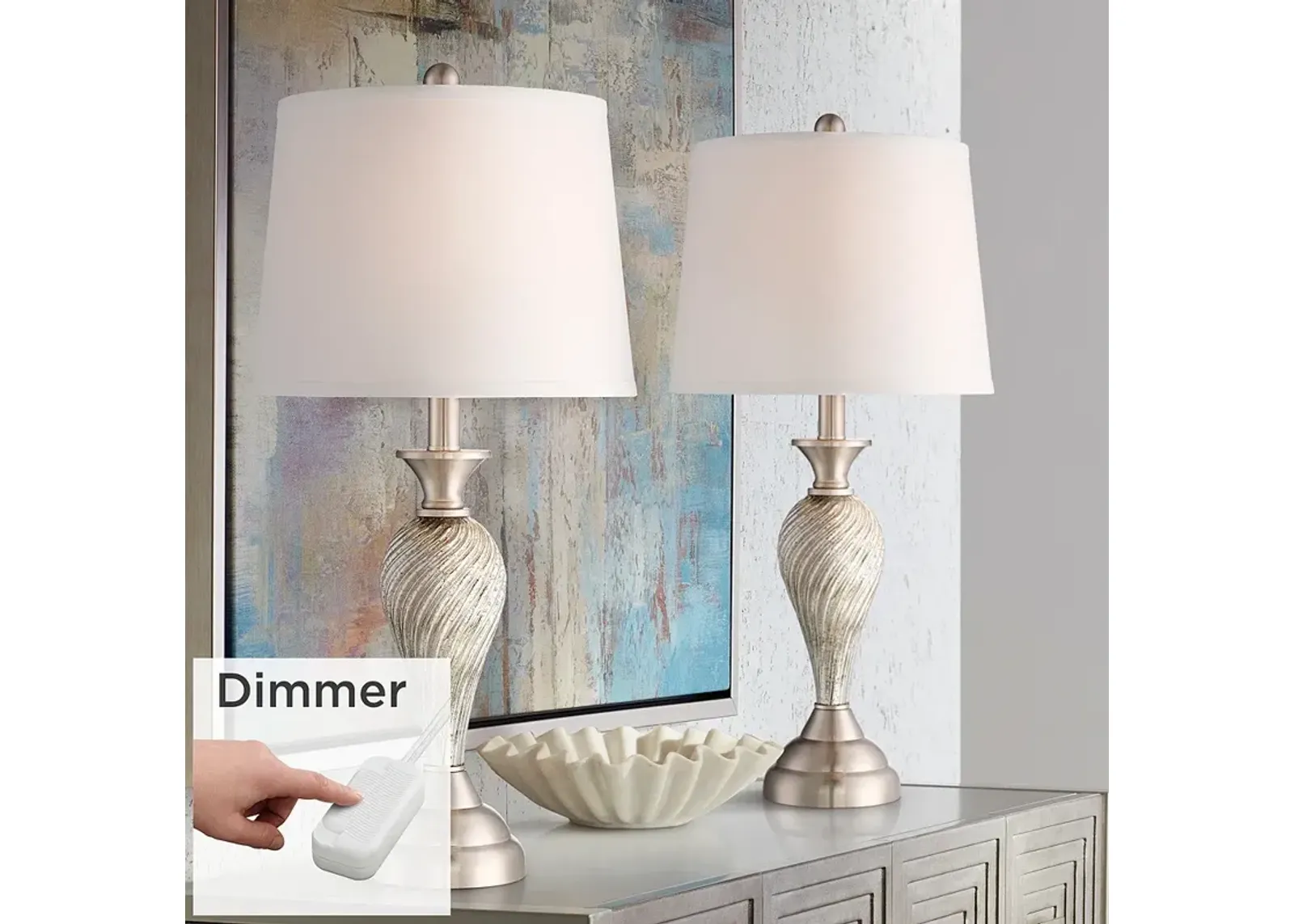 Regency Hill Arden 25" Mercury Glass Lamps Set with Dimmers