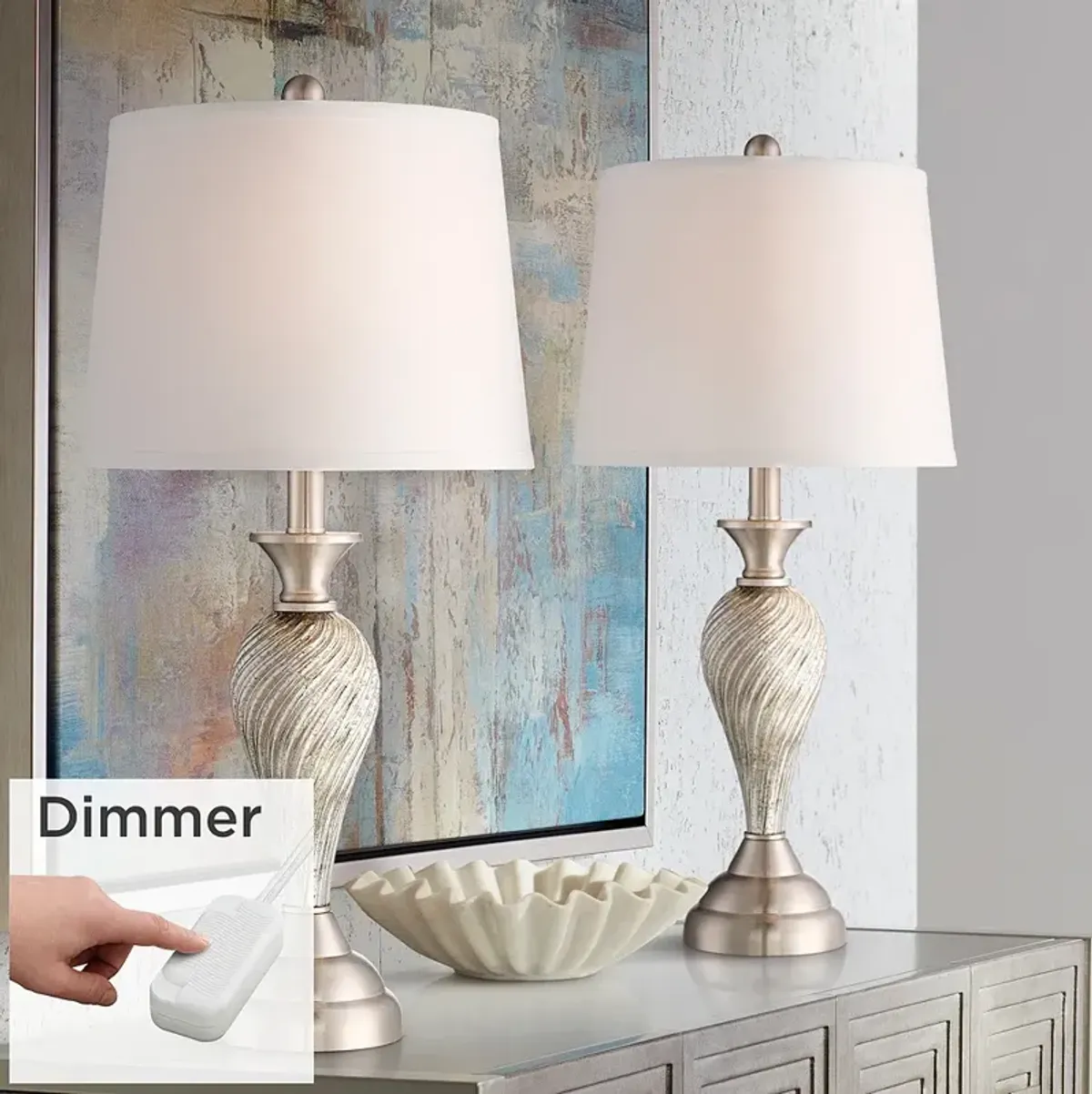 Regency Hill Arden 25" Mercury Glass Lamps Set with Dimmers