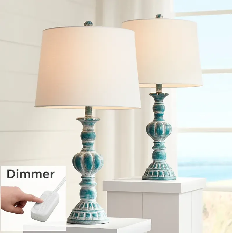 Regency Hill Tanya 26.5" Blue Wash Table Lamps Set of 2 with Dimmers