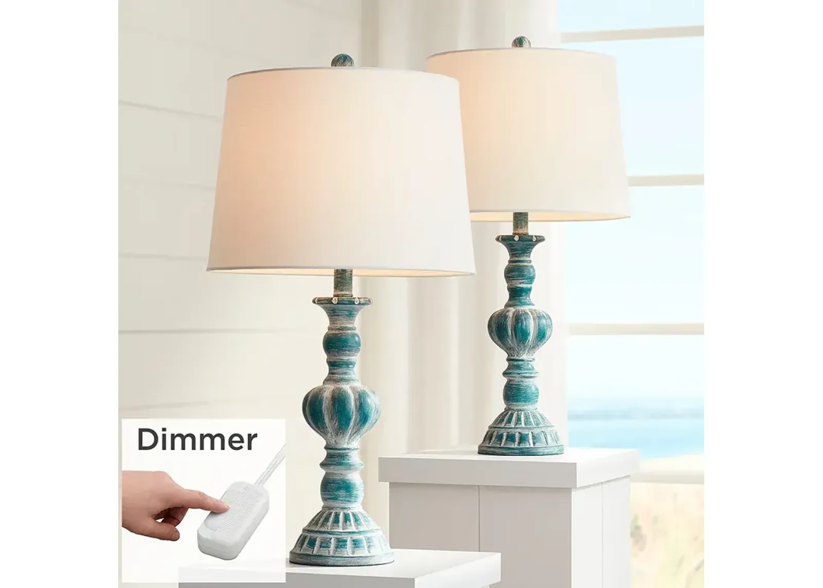 Regency Hill Tanya 26.5" Blue Wash Table Lamps Set of 2 with Dimmers