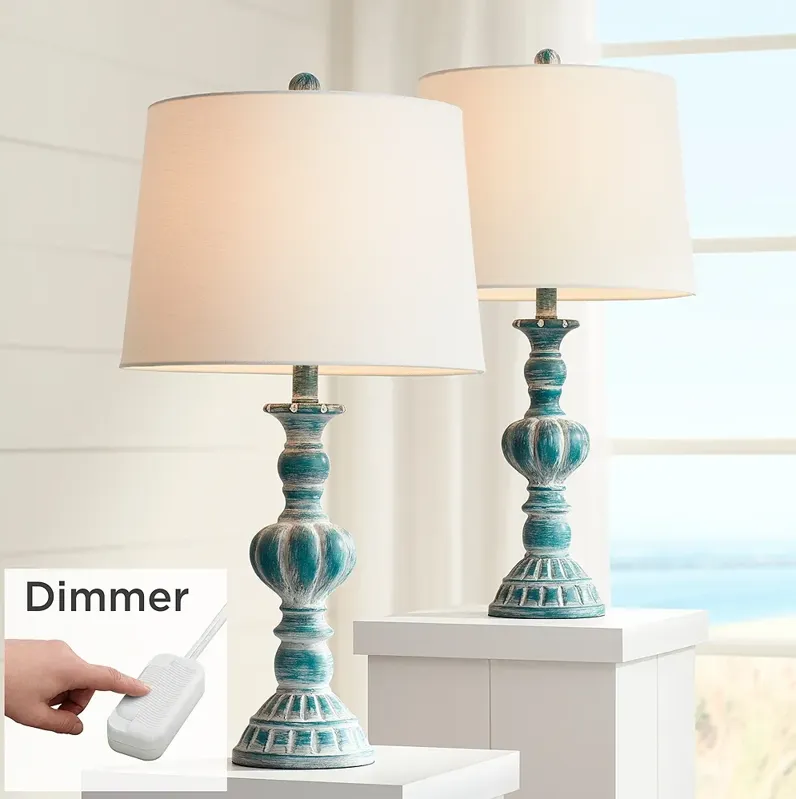 Regency Hill Tanya 26.5" Blue Wash Table Lamps Set of 2 with Dimmers