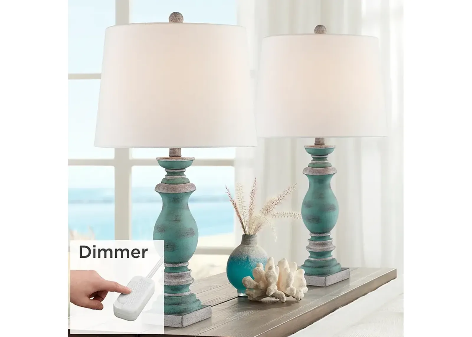 Regency Hill Patsy 26.5" Blue-Gray Table Lamps Set of 2 with Dimmers