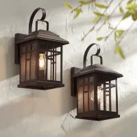 Bester Bronze and Glass Outdoor Lantern Wall Lights Set of 2