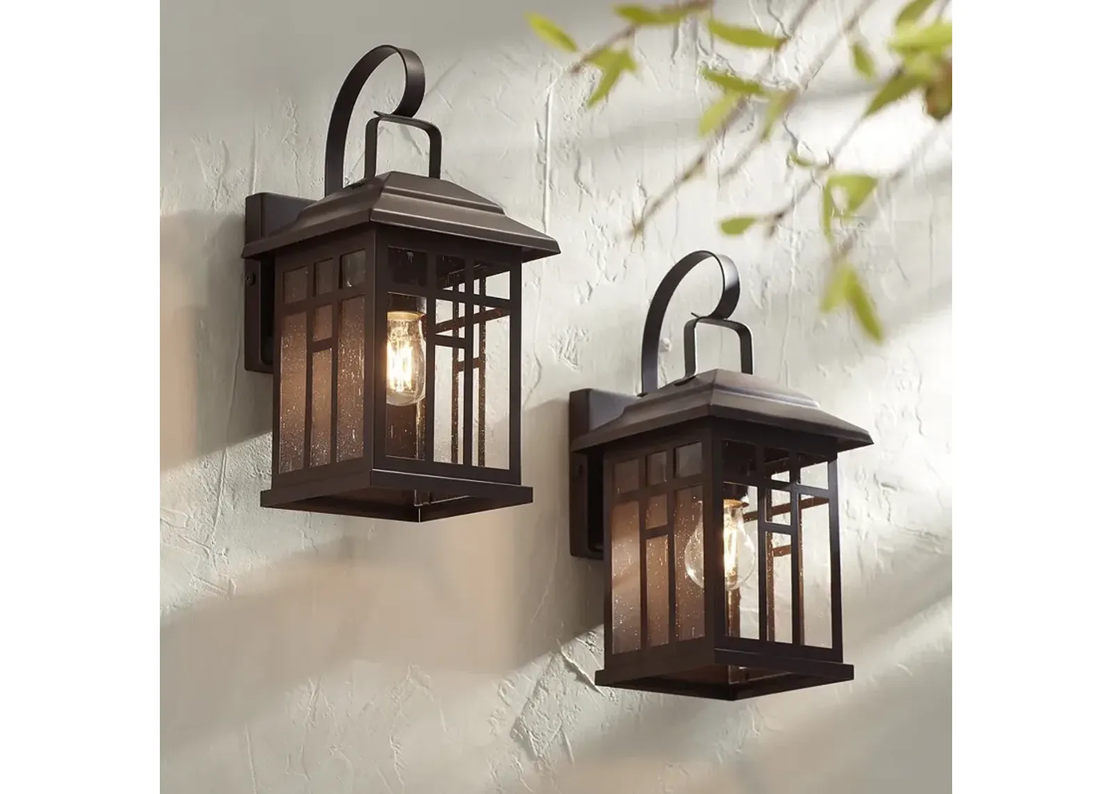 John Timberland Bester 12 1/2" Bronze Lantern Wall Lights Set of 2