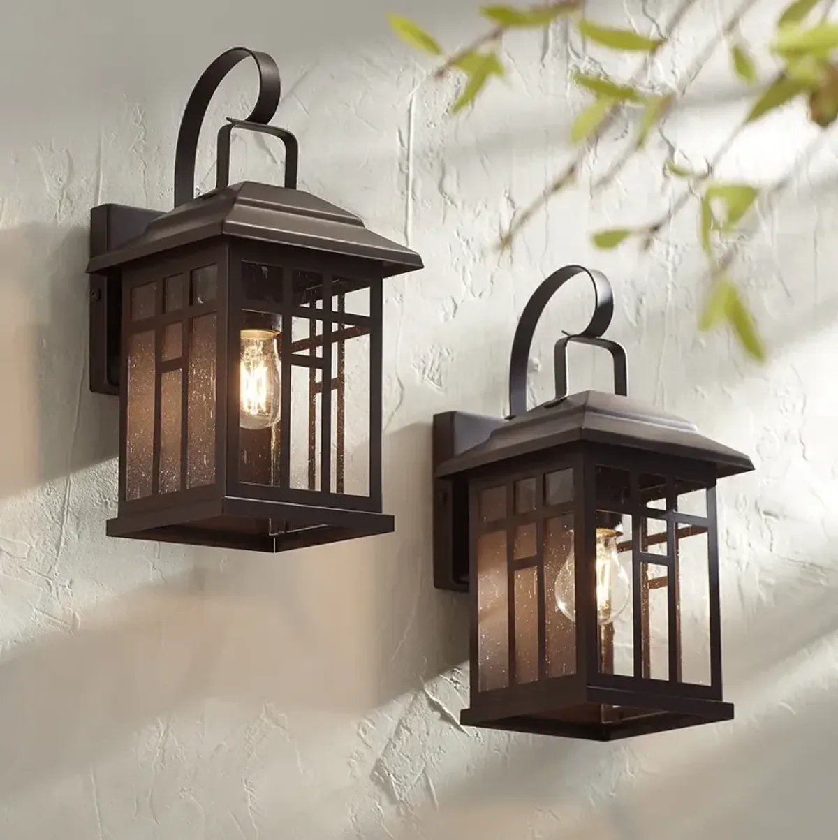 John Timberland Bester 12 1/2" Bronze Lantern Wall Lights Set of 2