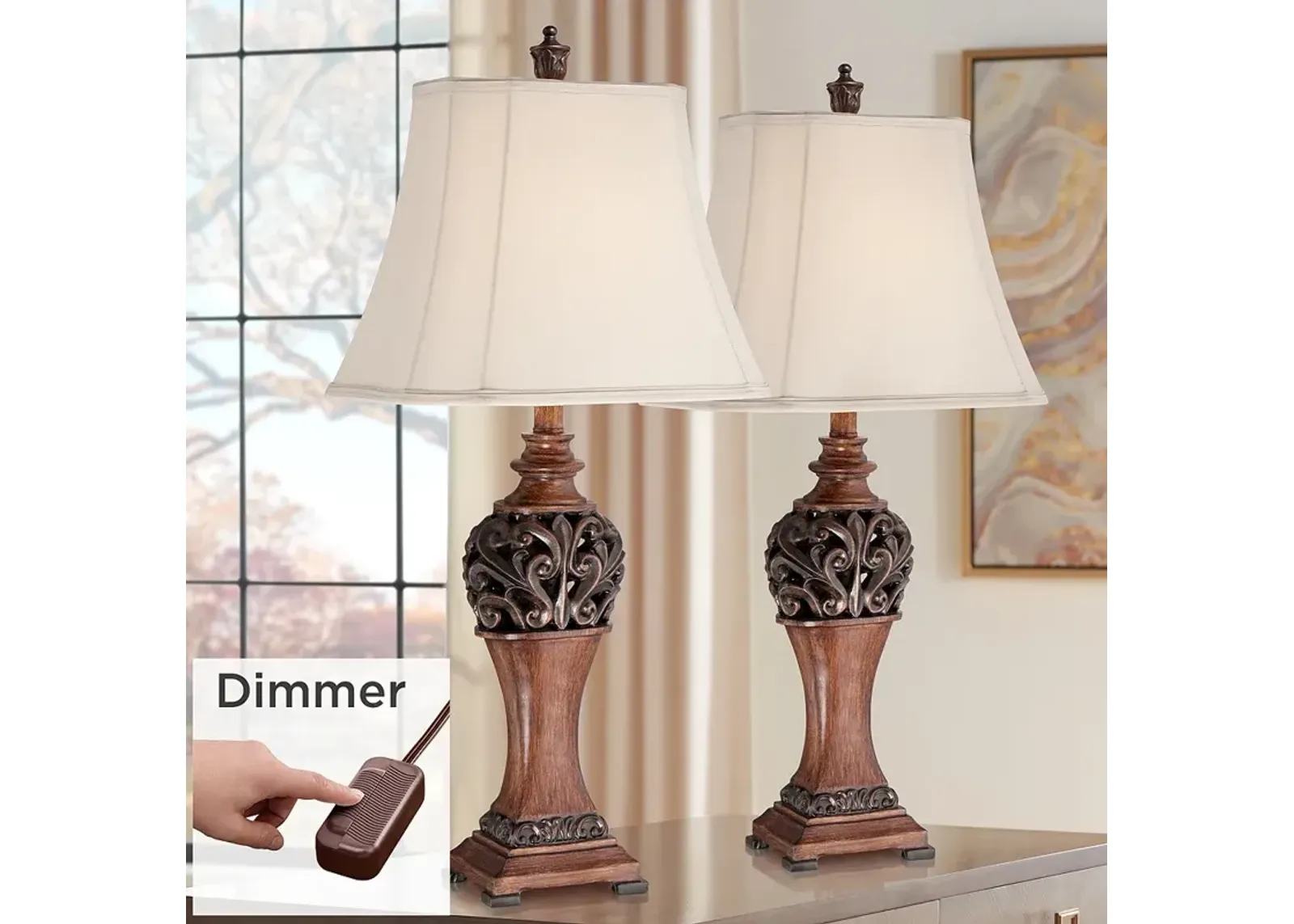 Regency Hill Exeter 30" High Wood Table Lamps Set of 2 with Dimmers