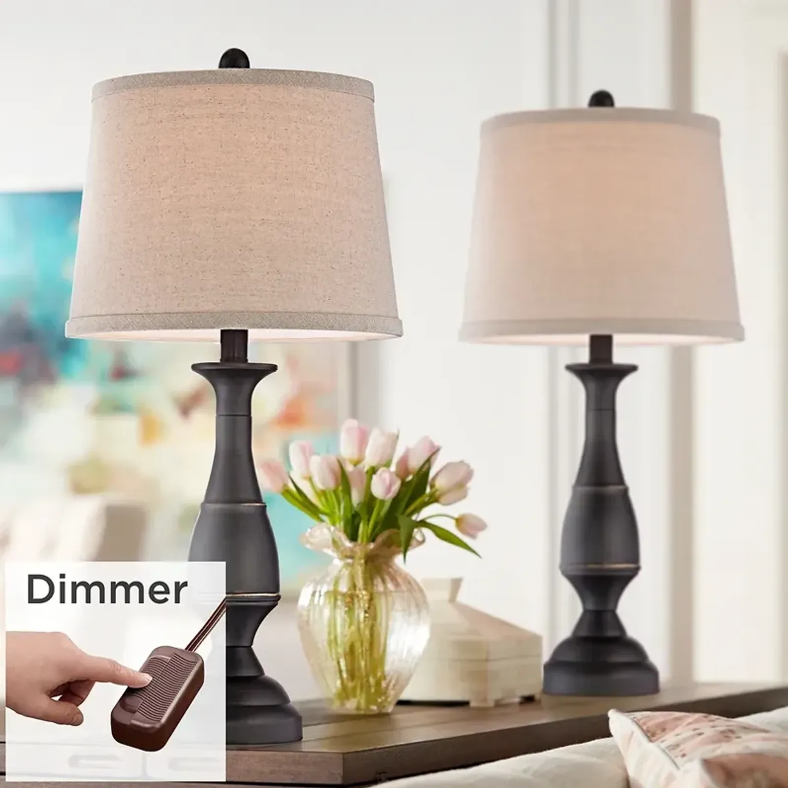 Regency Hill Ben 25" Dark Bronze Metal Lamps Set of 2 with Dimmers