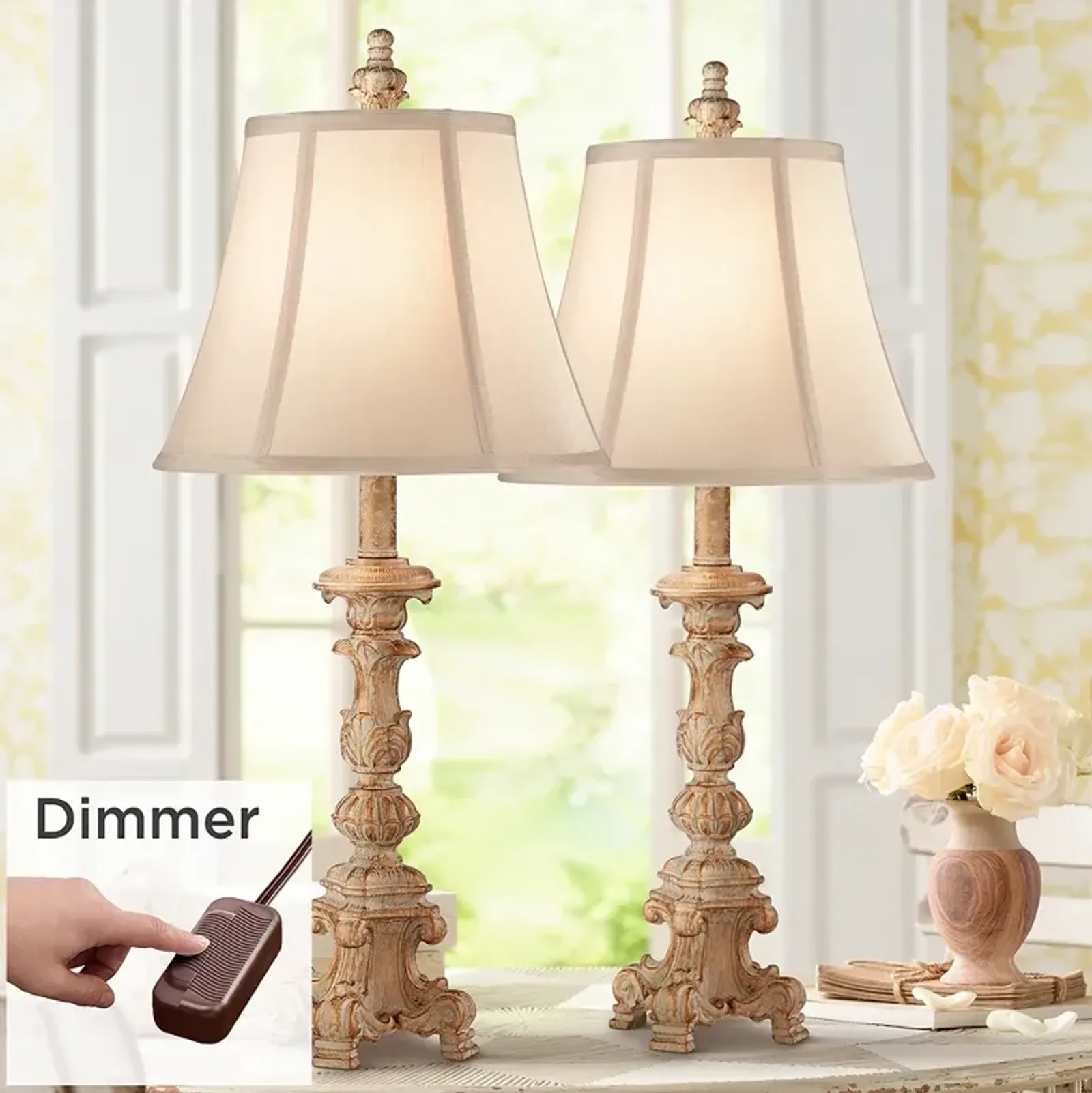 Regency Hill Elize 26 1/2" Whitewash Candlestick Lamp Set with Dimmers