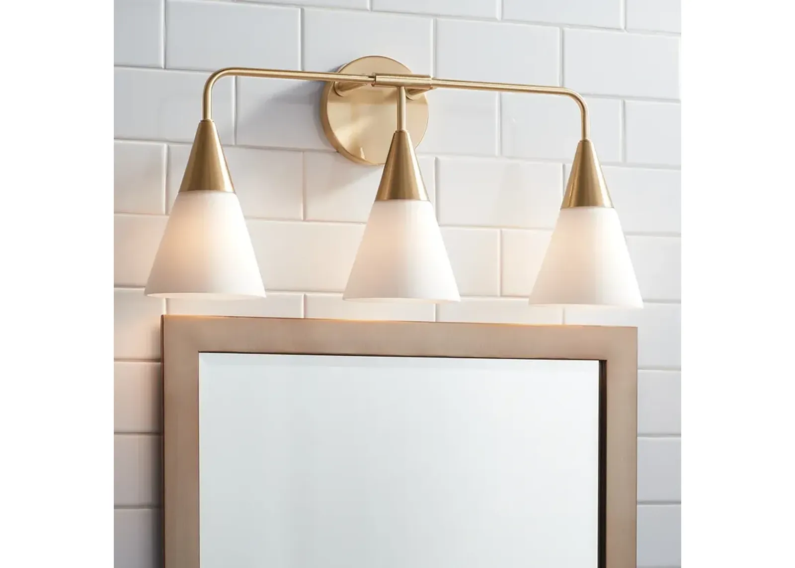 Possini Euro Amie 22" 3-Light Warm Brass and Opal Glass Bath Light