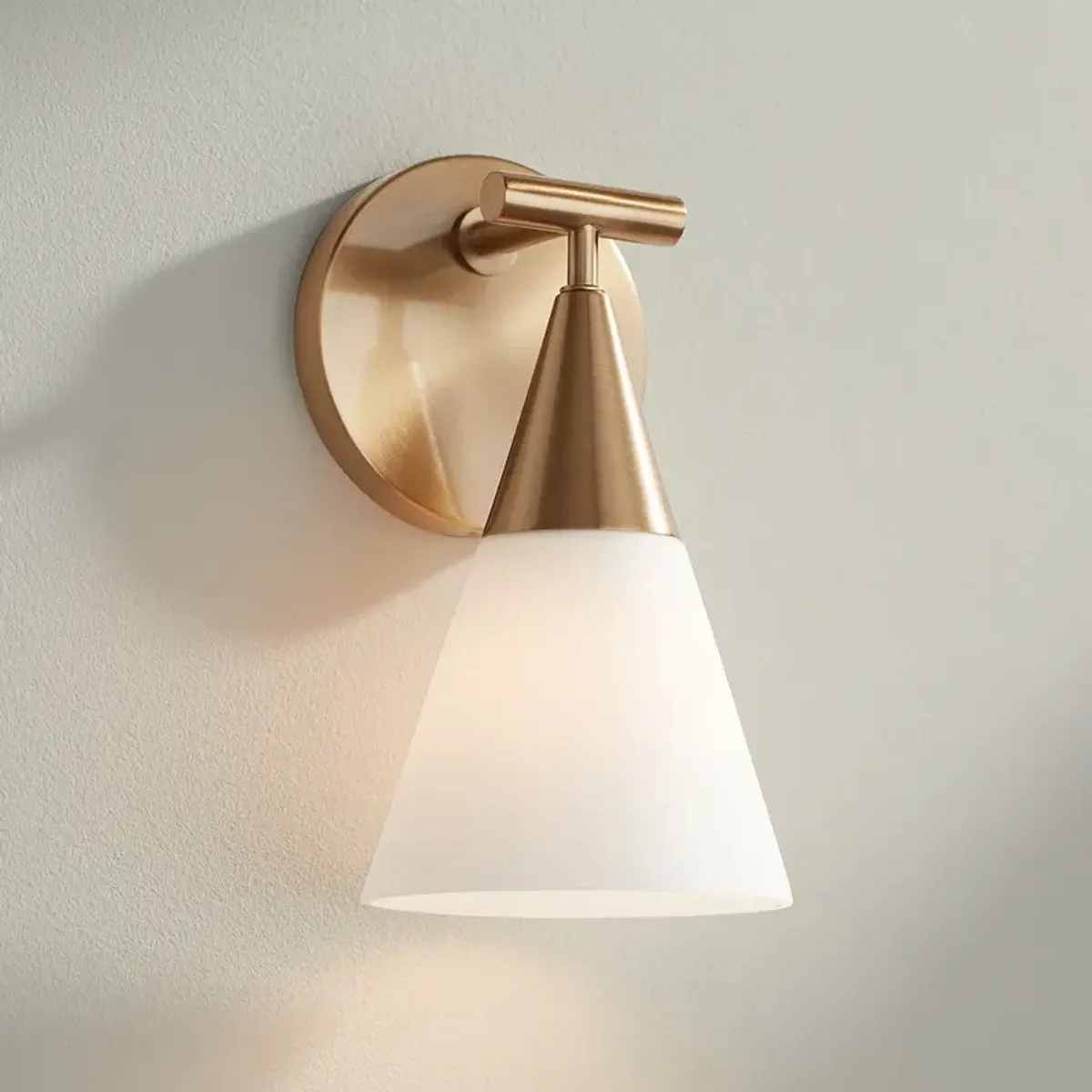 Possini Euro Amie 9 1/2" High Warm Brass and Opal Glass Sconce