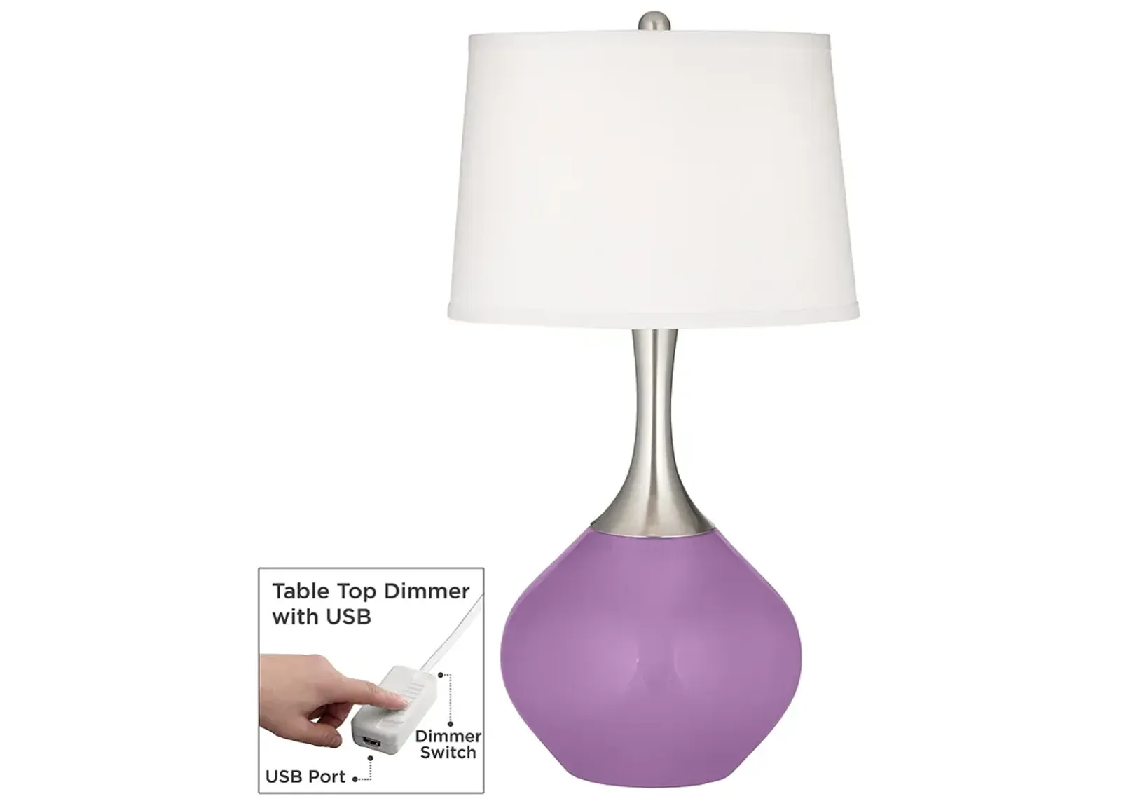 Color Plus Spencer African Violet Purple Table Lamp with USB Dimmer