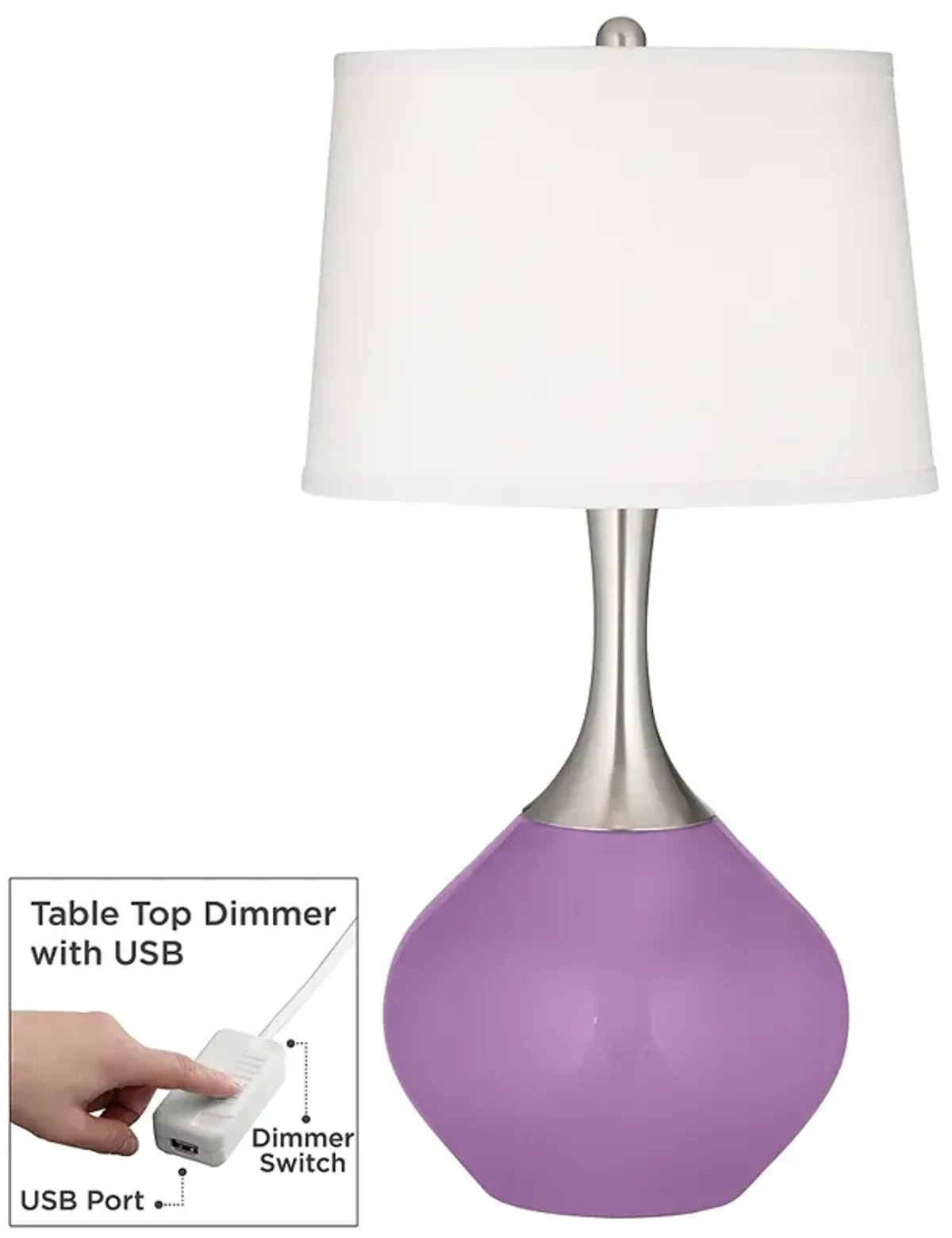 Color Plus Spencer African Violet Purple Table Lamp with USB Dimmer