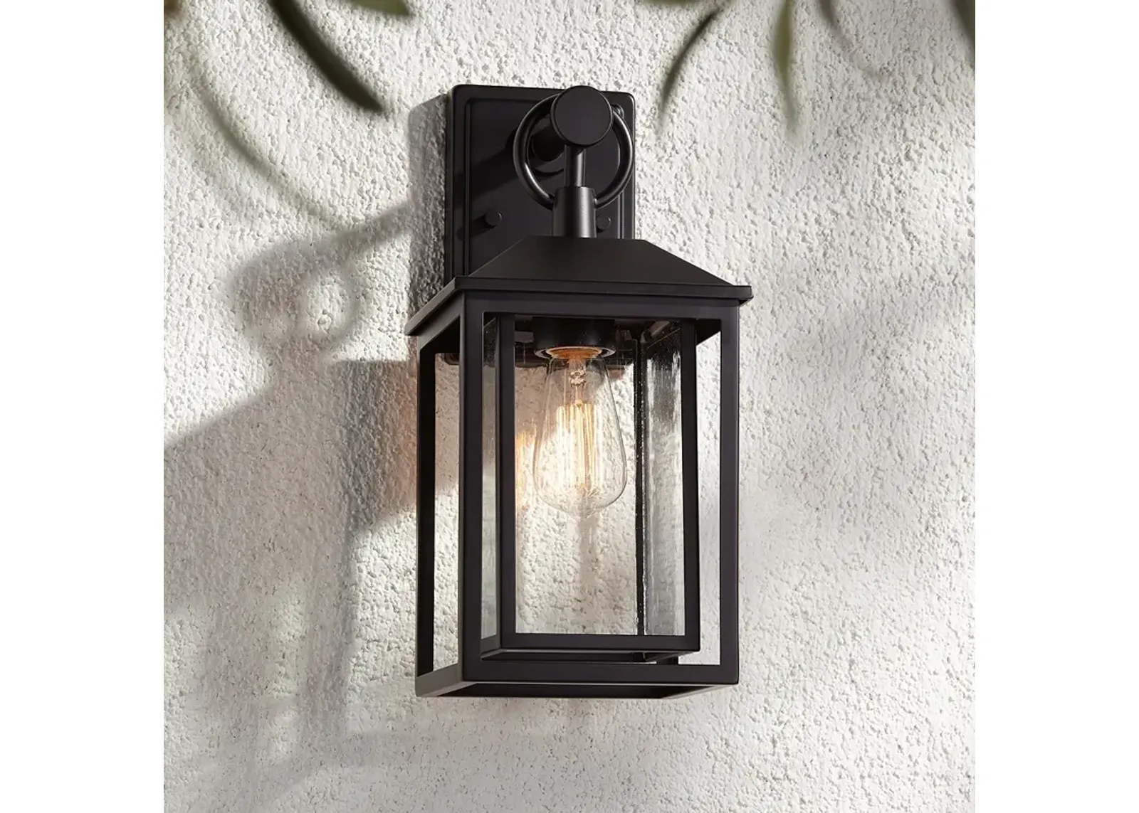 Califa 15 1/4" Black Textured Glass Outdoor Wall Light