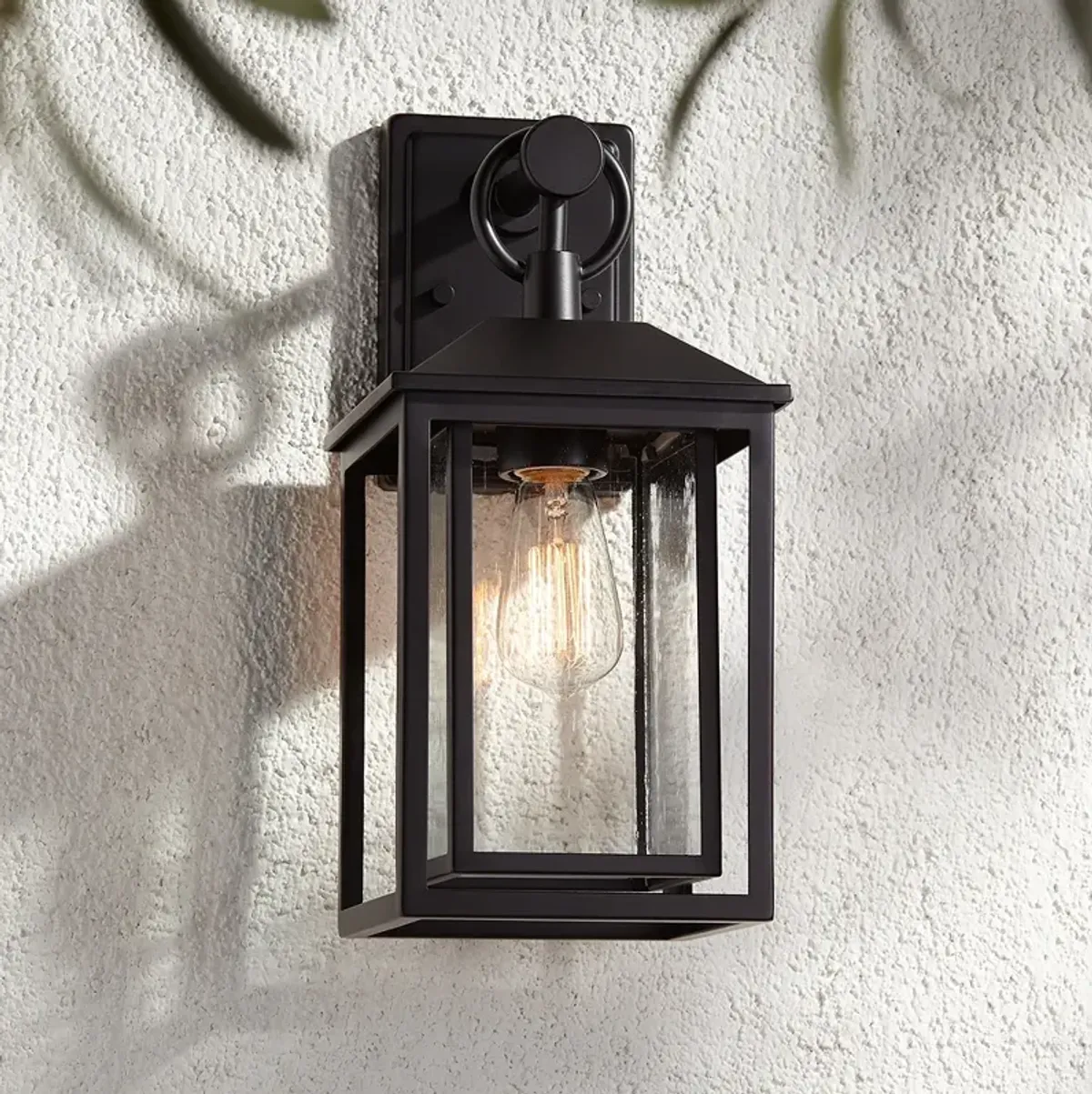 Califa 15 1/4" Black Textured Glass Outdoor Wall Light