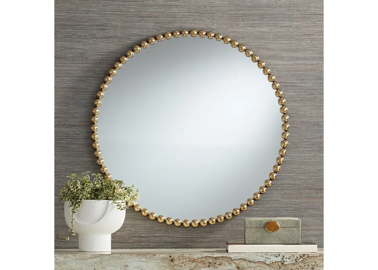 Caseves Shiny Gold 31 1/2" Round Framed Wall Mirror