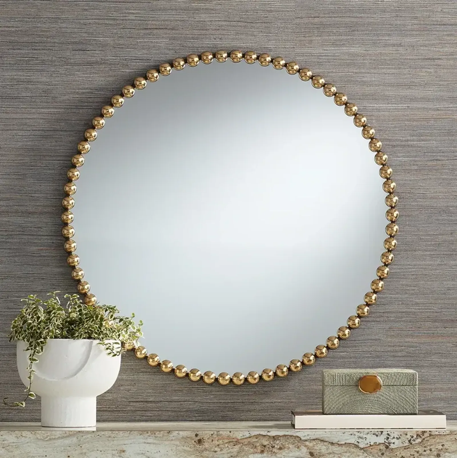 Caseves Shiny Gold 31 1/2" Round Framed Wall Mirror