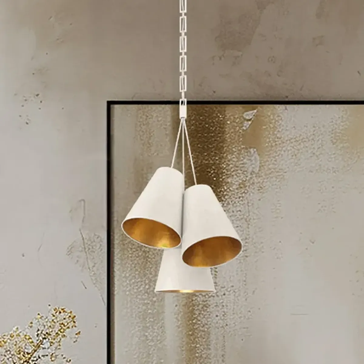 Brian Patrick Flynn Alston 3 Light Matte White + Antique Gold Pendant