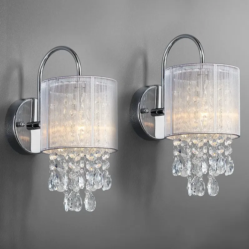 Possini Euro Silver Line 12"H Chrome and Crystal Sconce Set of 2