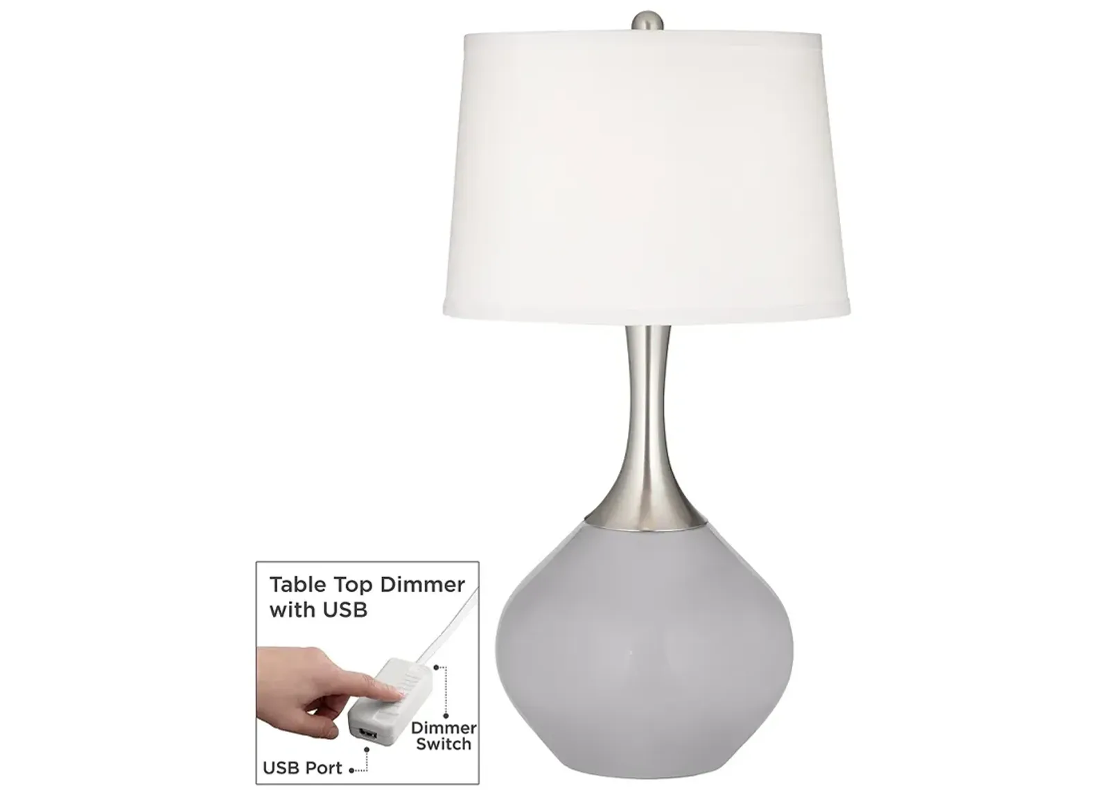 Color Plus Spencer Nickel 31" Swanky Gray Table Lamp with Dimmer