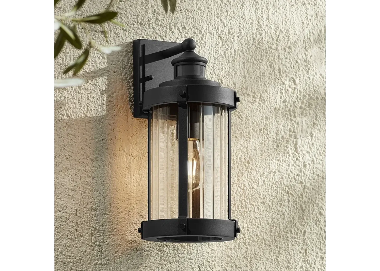 Stan 15" High Texture Black Motion Sensor Outdoor Wall Light