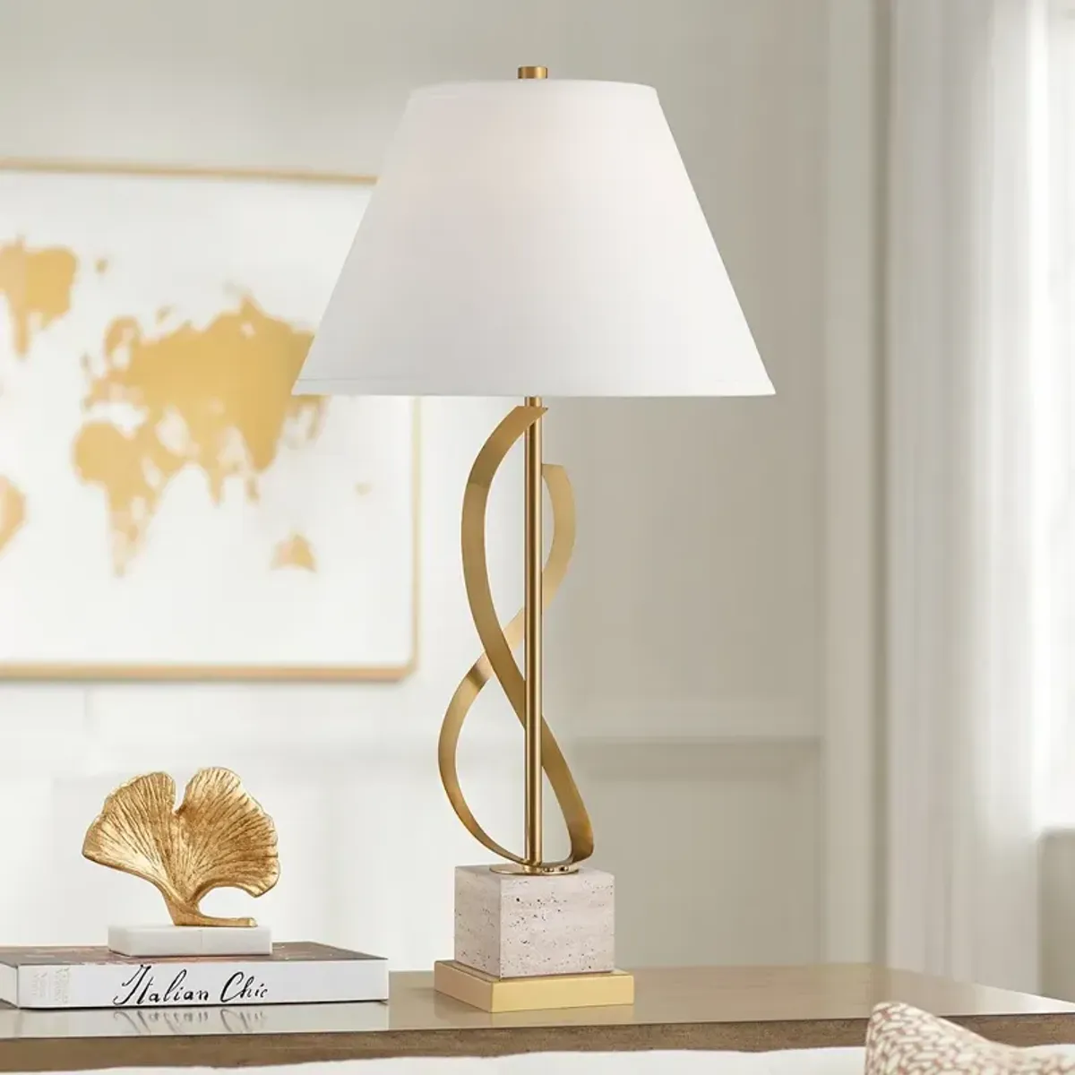 Possini Euro Infinity 30 1/4" High Marble and Brass Table Lamp