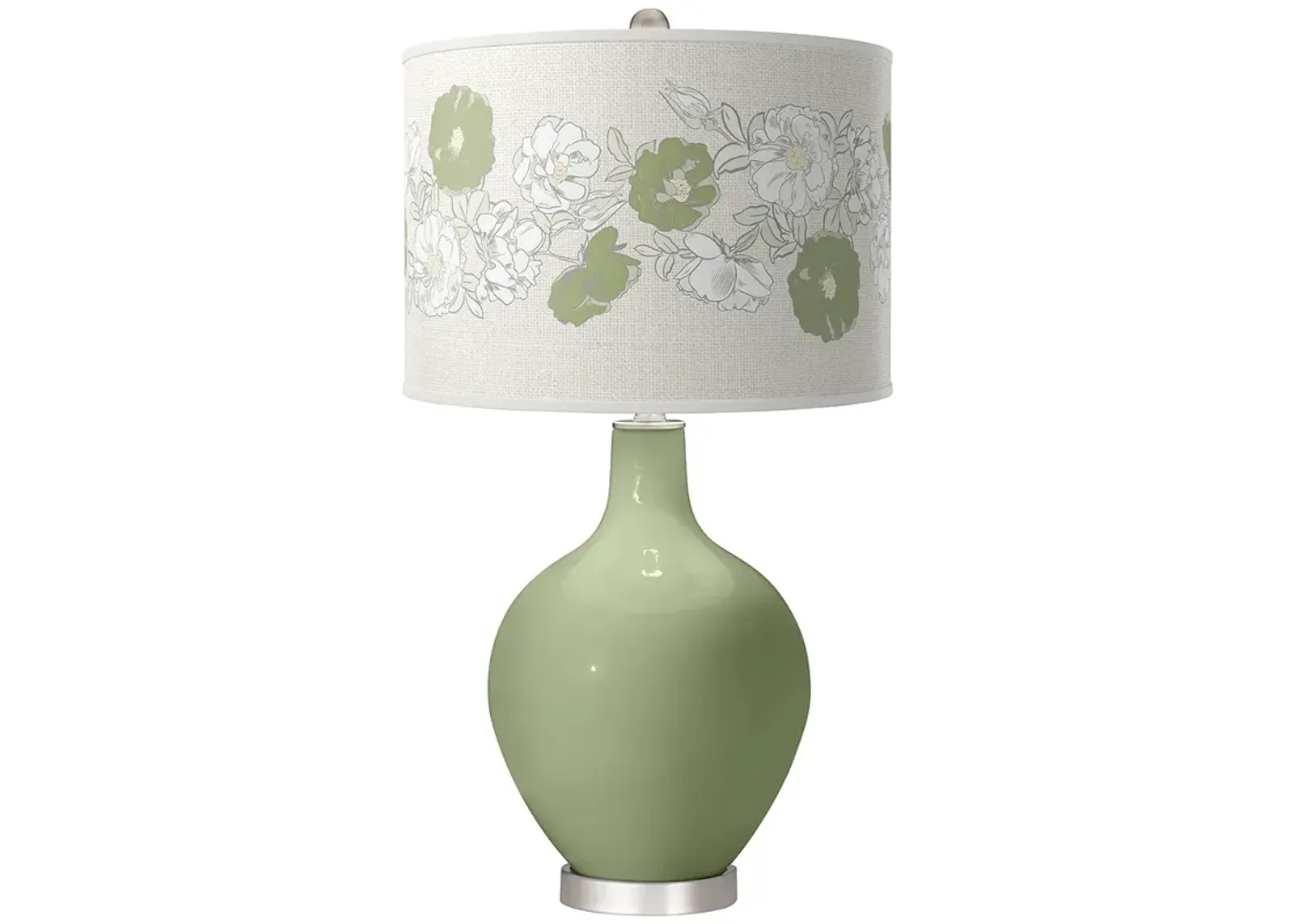 Majolica Green Rose Bouquet Ovo Table Lamp