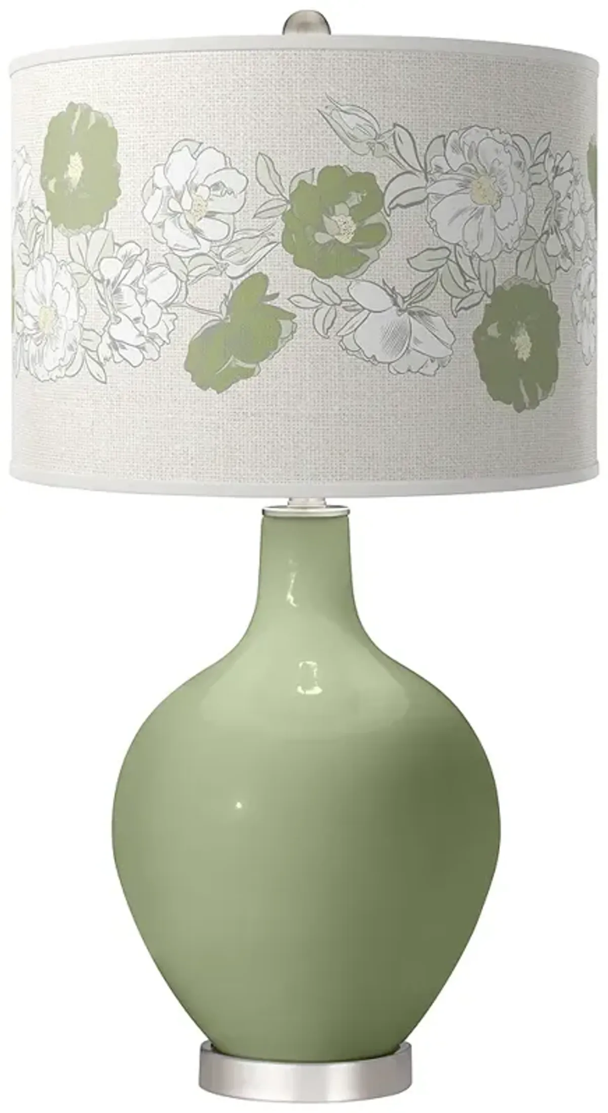 Majolica Green Rose Bouquet Ovo Table Lamp